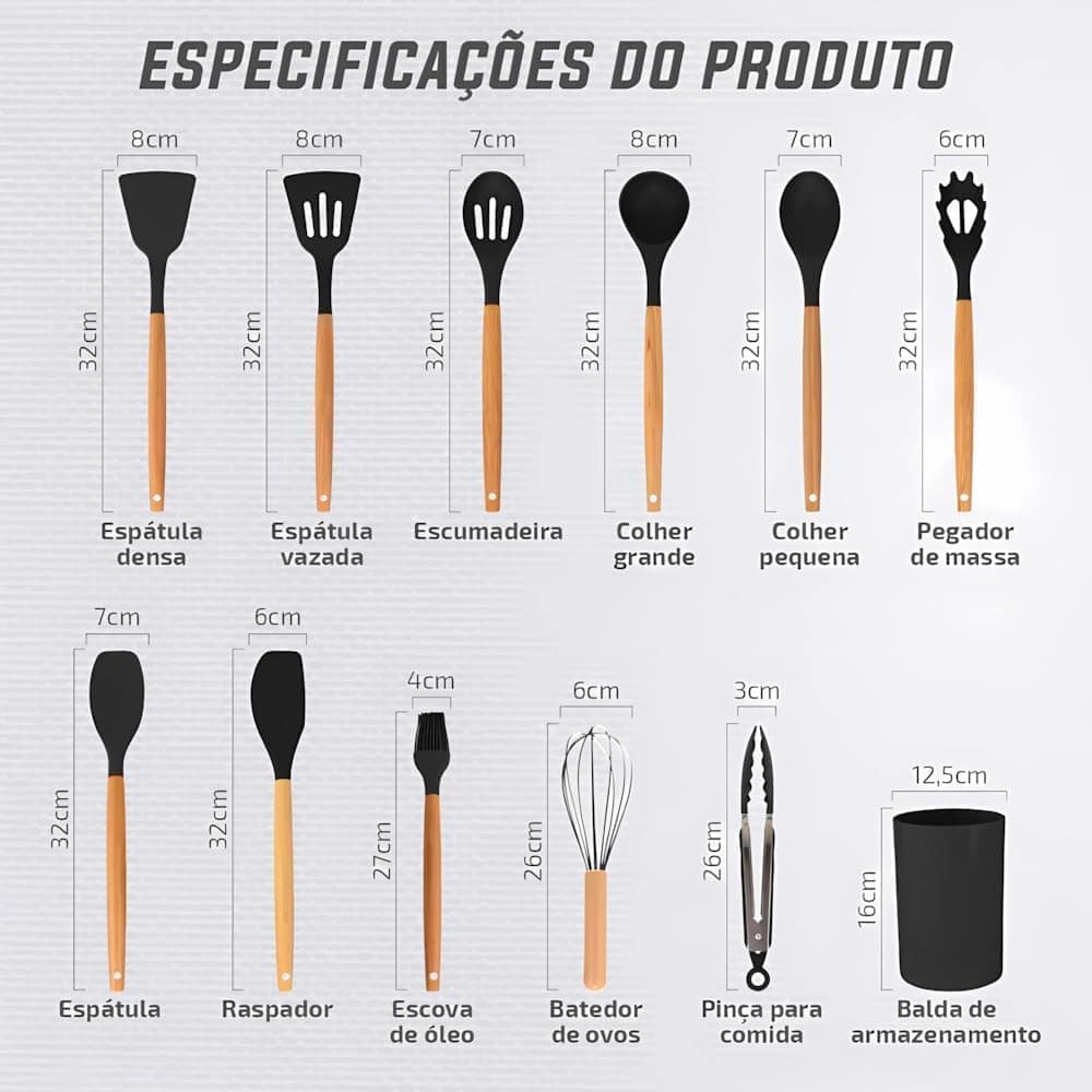 Kit 12 Utensílios De Cozinha Em Silicone E Cabo De Madeira J... - Image 2