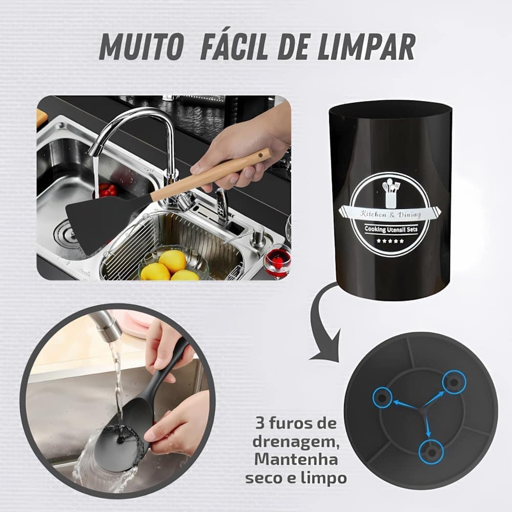 Kit 12 Utensílios De Cozinha Em Silicone E Cabo De Madeira J... - Image 3