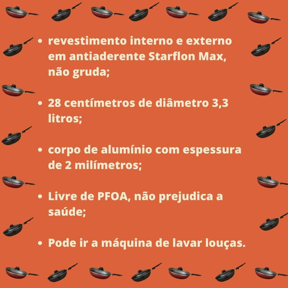 Frigideira Grande Funda Antiaderente 28 Cm Com Tampa - Tramo... - Image 3