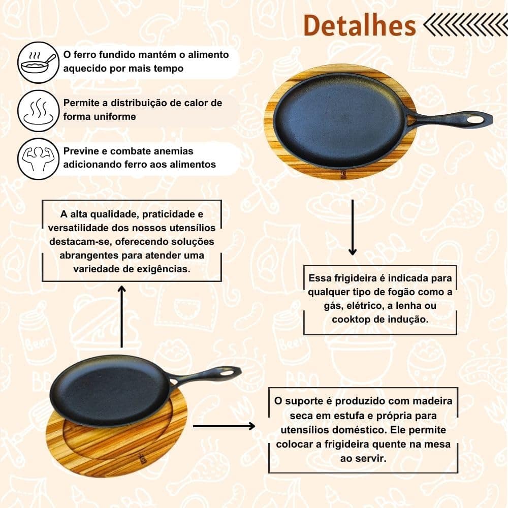 Frigideira Oval De Ferro Fundido Com Suporte De Madeira Para... - Image 3