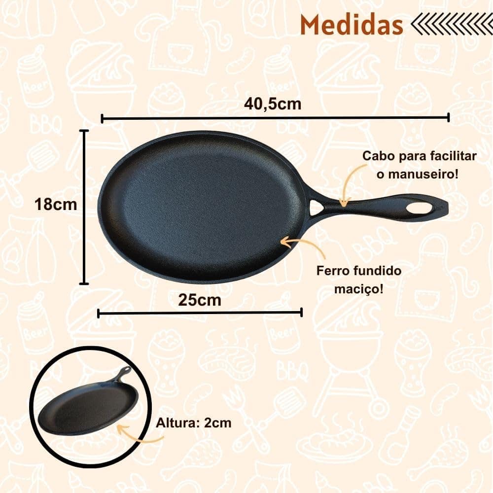 Frigideira Oval De Ferro Fundido Com Suporte De Madeira Para... - Image 2
