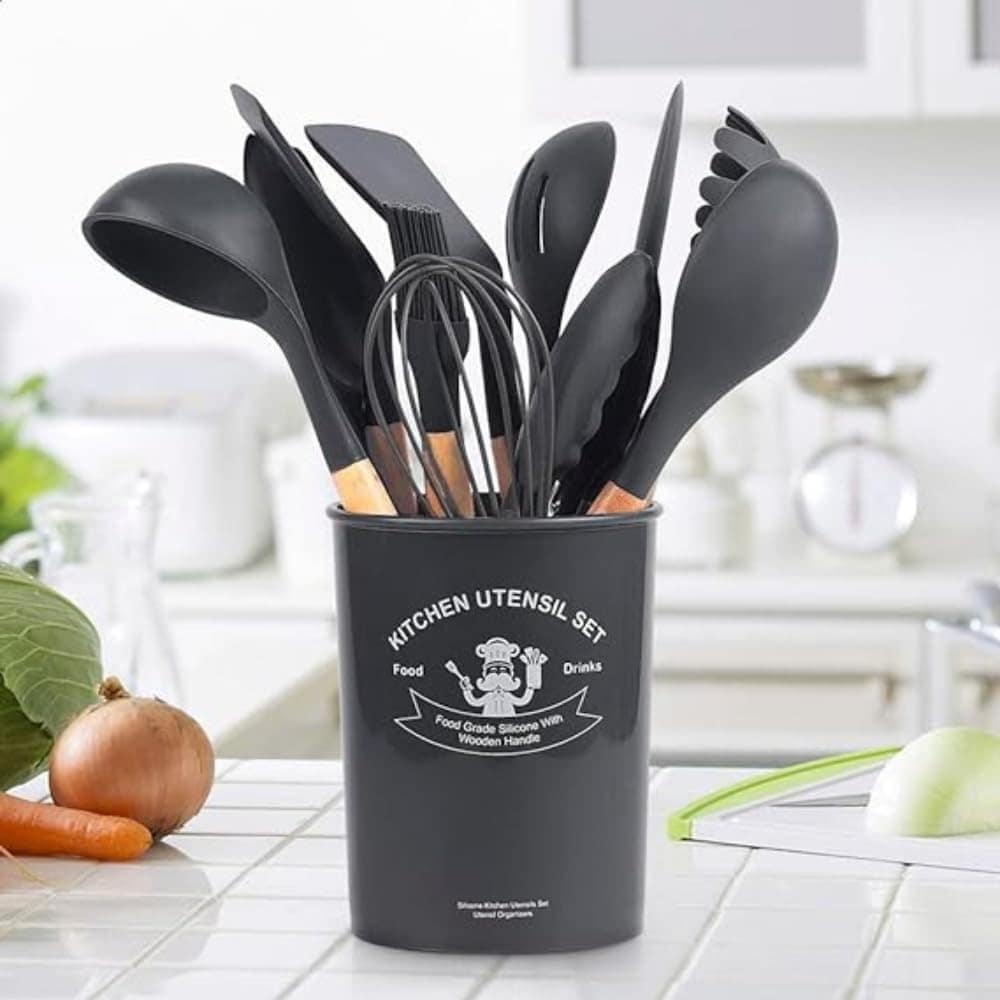 Kit 12 Utensílios De Cozinha Em Silicone E Cabo De Madeira J... - Image 3