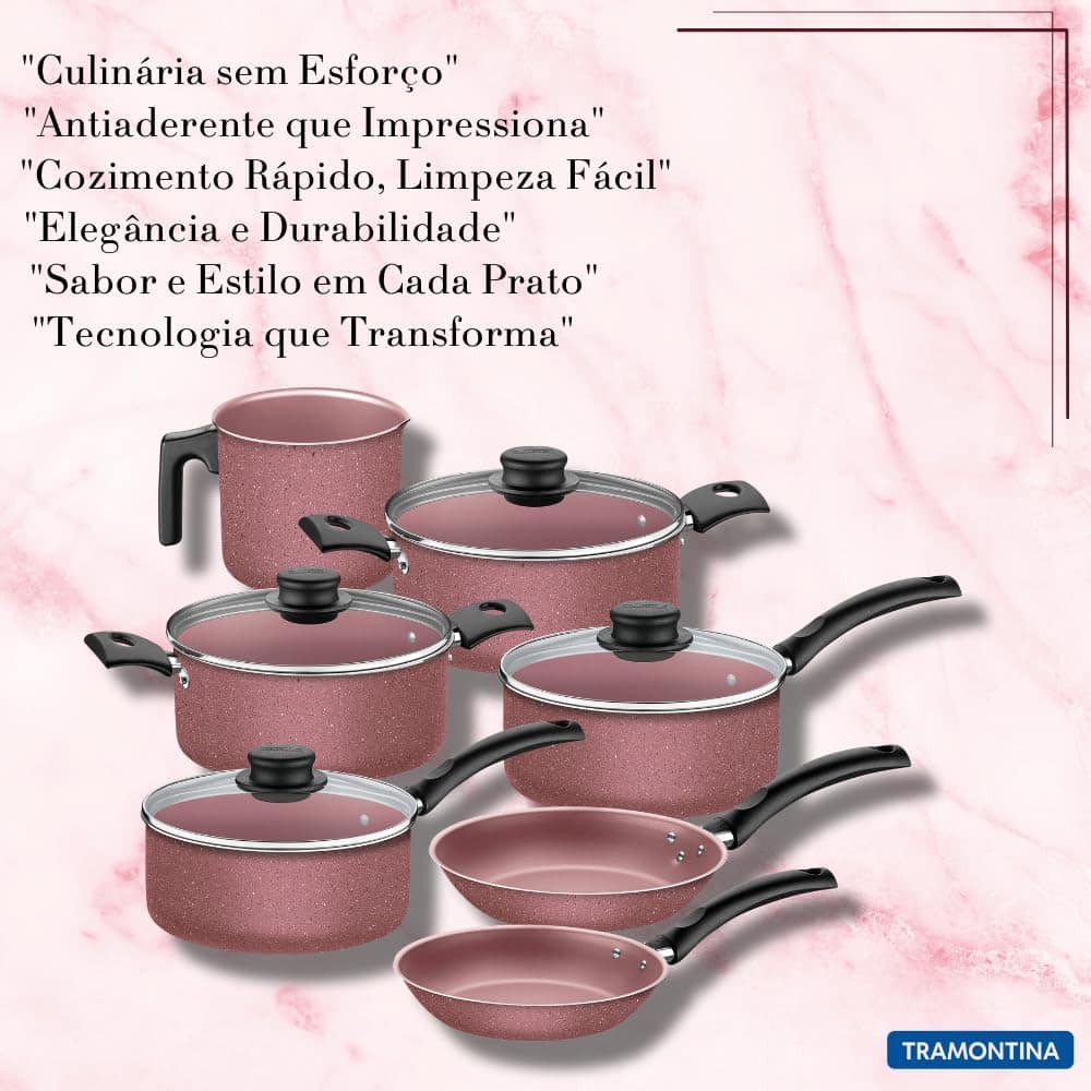 Jogo De Panela Da Tramontina Antiaderente 7 Pçs Alumínio Ros... - Image 8