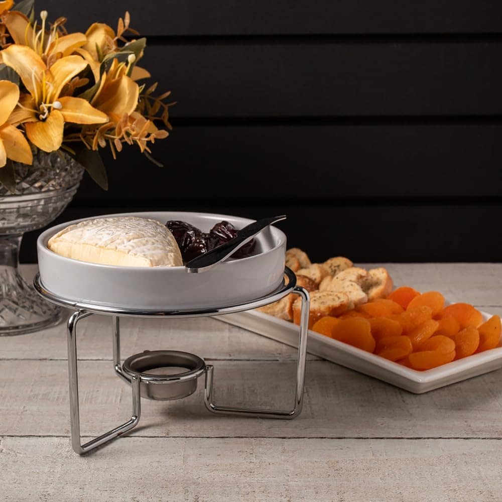 CJ 3PC RECHAUD P/QUEIJO BRIE C/FACA AÇO INOX E SUPORTE NIQUE... - Image 4