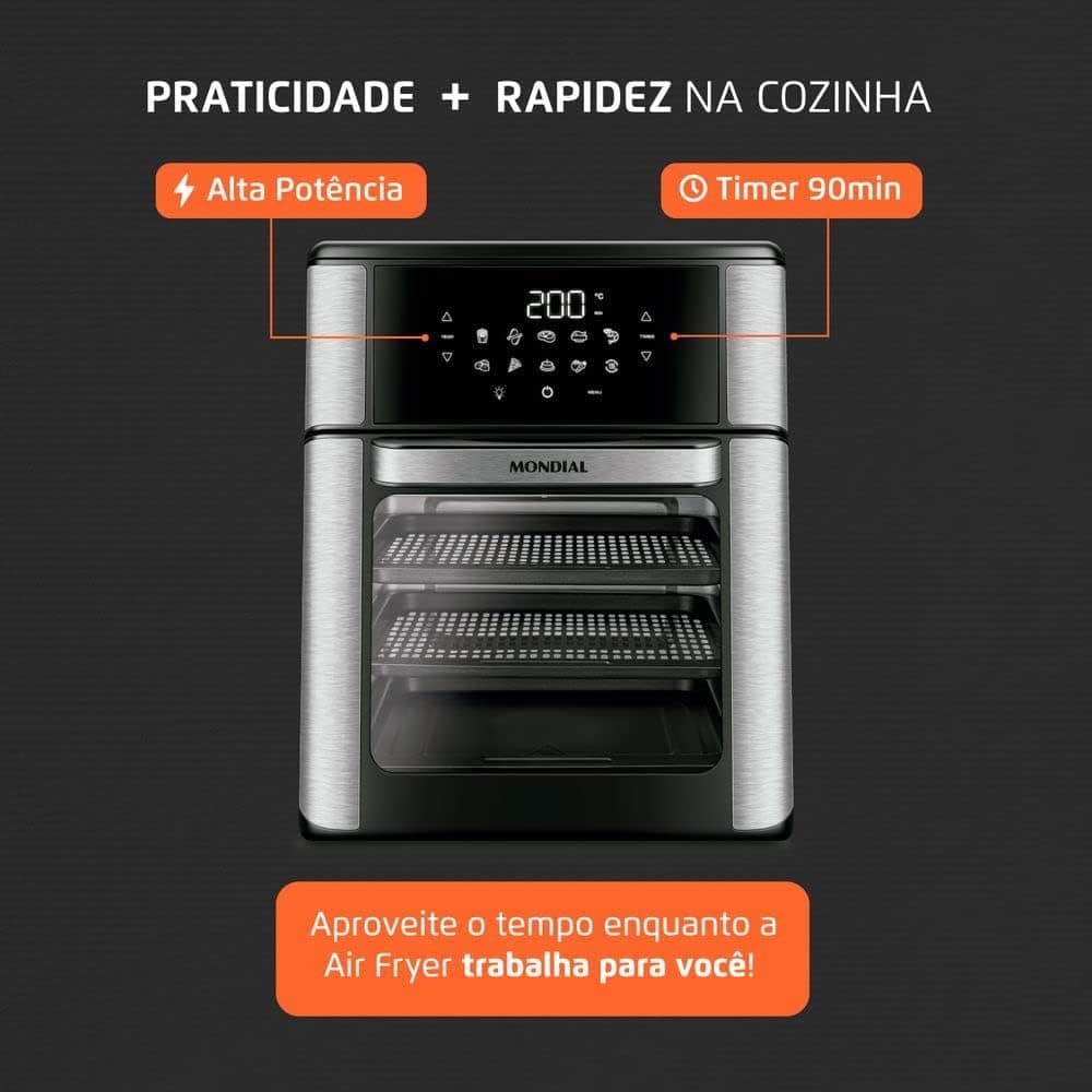 Fritadeira Air Fryer Forno Oven 12L, Mondial, Preto/Inox, 20... | É bom mesmo? Descubra antes de comprar - Image 8