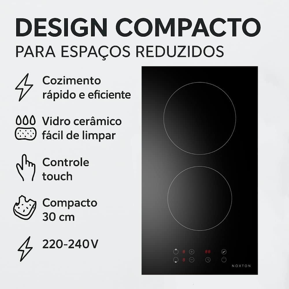 Cooktop Fogão Elétrico Indução 2 Bocas 30cm Preto, Vidro Cer... - Image 3