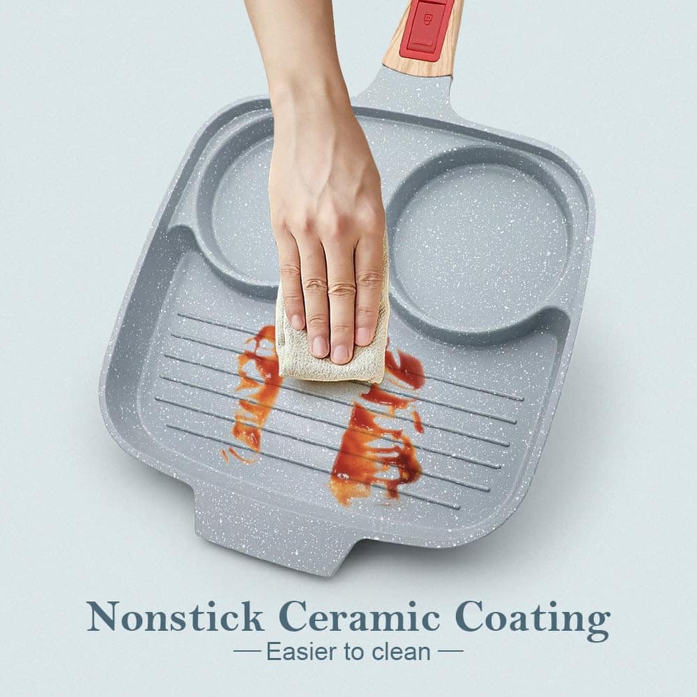 Frigideira de cerâmica com tampa, antiaderente de 25,4 cm, 3... - Image 4