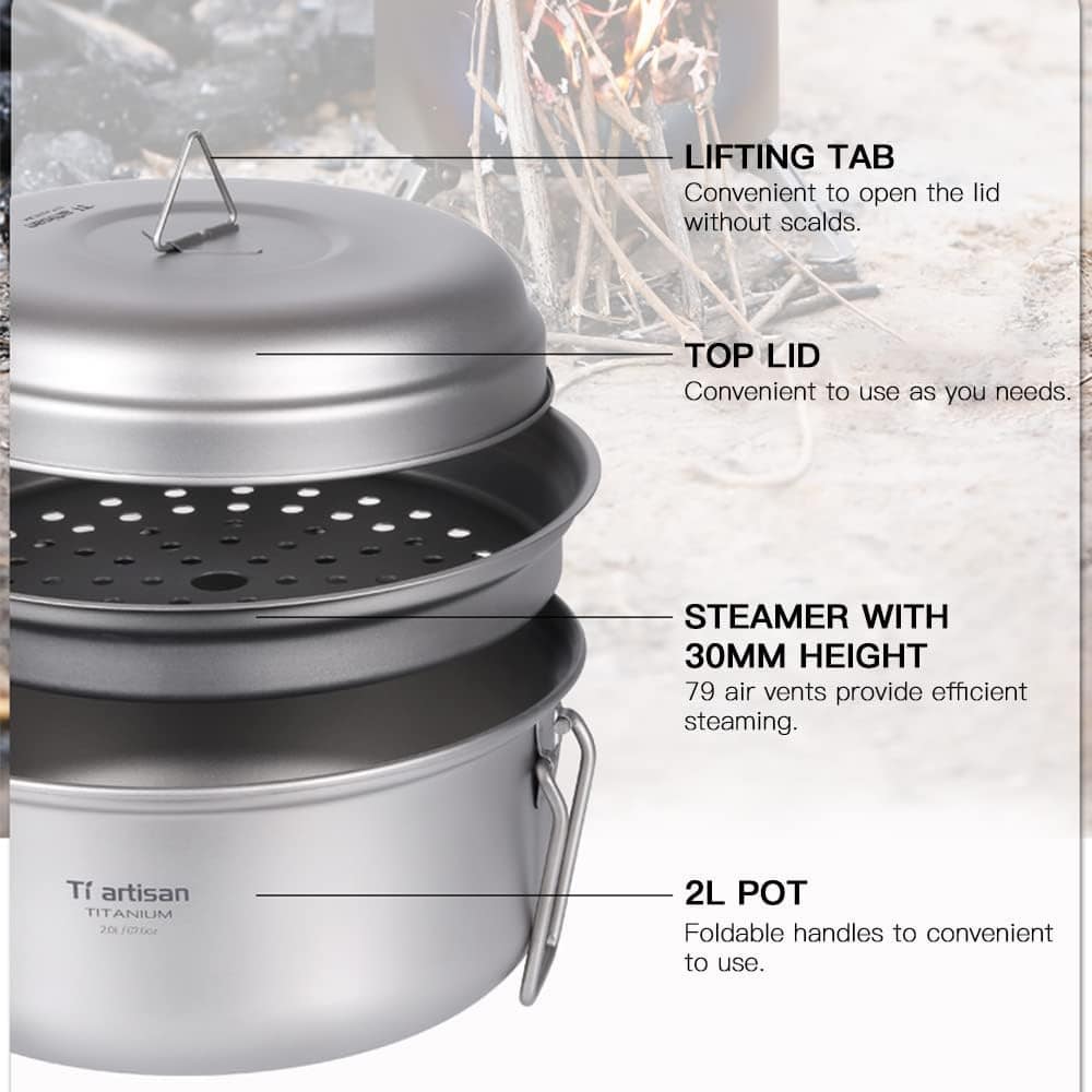 Panela Fumegante,KKcare Conjunto de panela a vapor de titâni... - Image 5