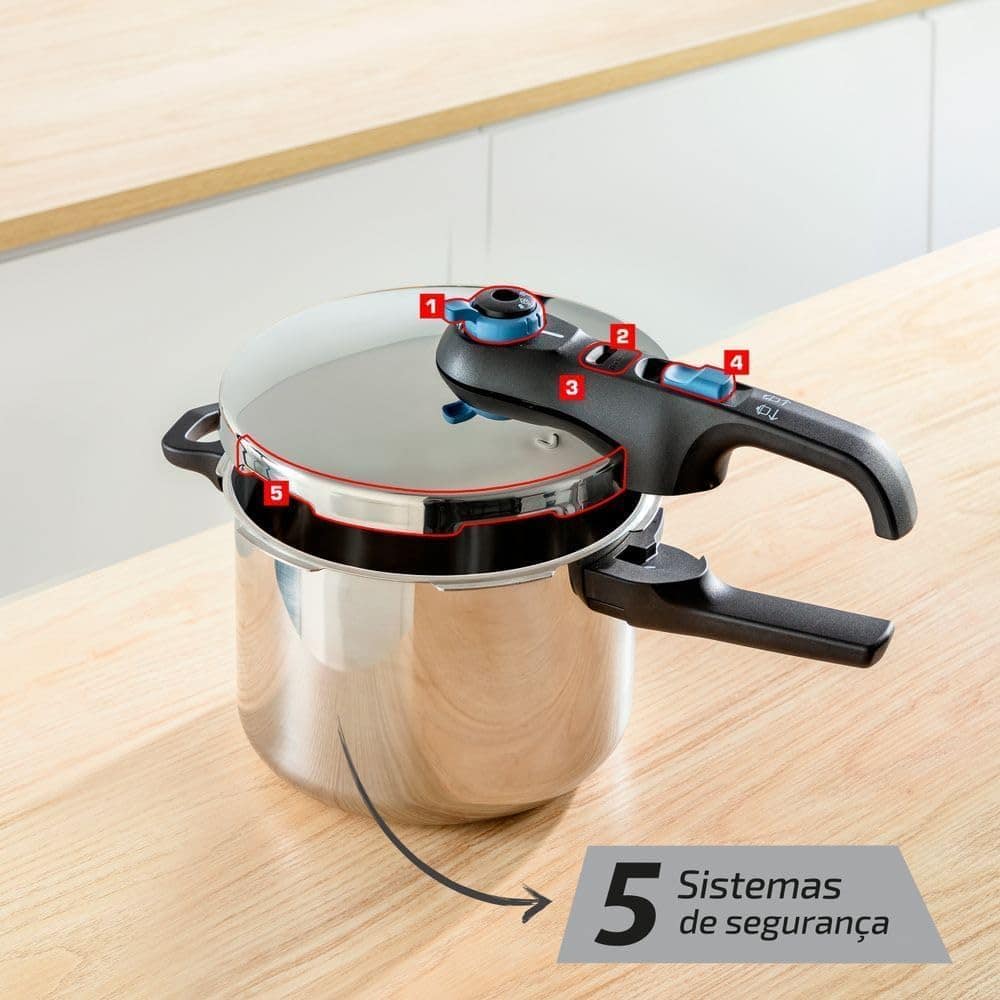 Panela De Pressão Inox Rochedo Trendy 6 litros Fechamento Ex...