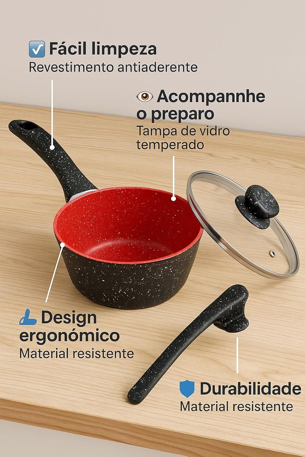 Conjunto Jogo de 4 Panelas Antiaderente Com Tampa de Vidro P... - Image 2