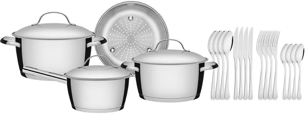 Jogo De Panelas Tramontina Allegra Aço Inox Com Fundo Triplo...