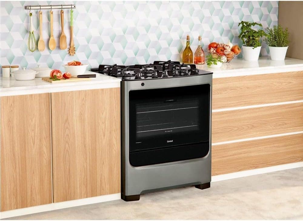 Fogão Consul 5 bocas cor Inox com mesa de vidro e grade de f... - Image 6
