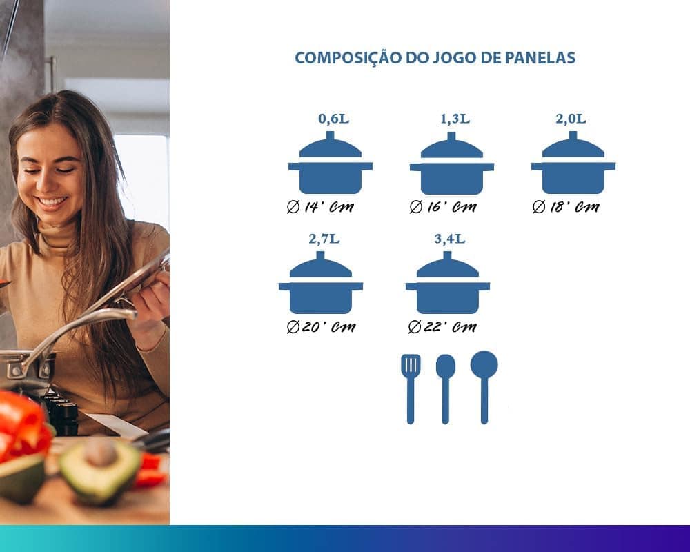 Jogo de Caçarolas Marpal 05 Peças Bianco Teflon Antiaderente... - Image 5