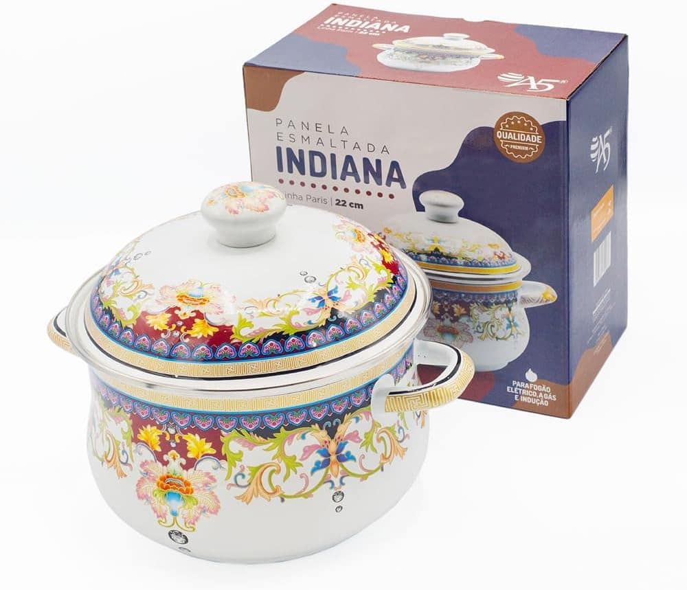 Caçarola Esmaltada Vintage com Tampa Indiana, 3,6L, Compatív... - Image 2