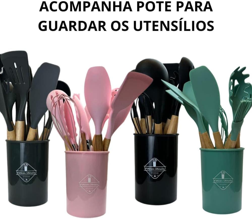 Kit 12 Utensílios De Cozinha Em Silicone E Cabo De Madeira J... - Image 6