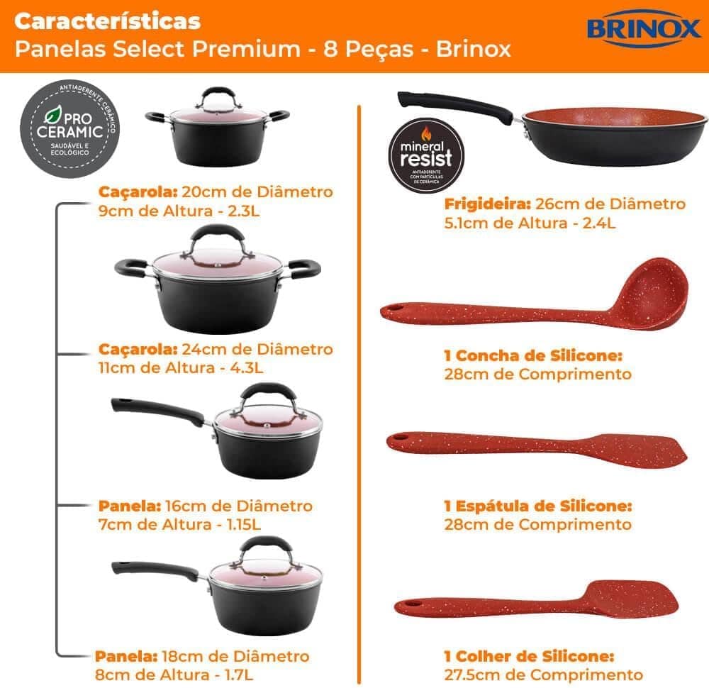 Jogo de Panelas Antiaderente Cerâmica de Indução 8 Peças Bri... - Image 7
