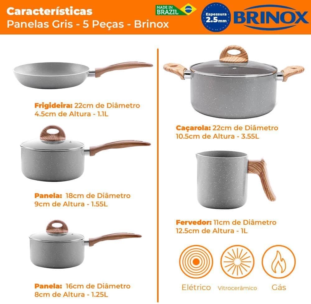 Jogo de Panelas Smart Plus 5 Peças Gris Brinox - Image 3
