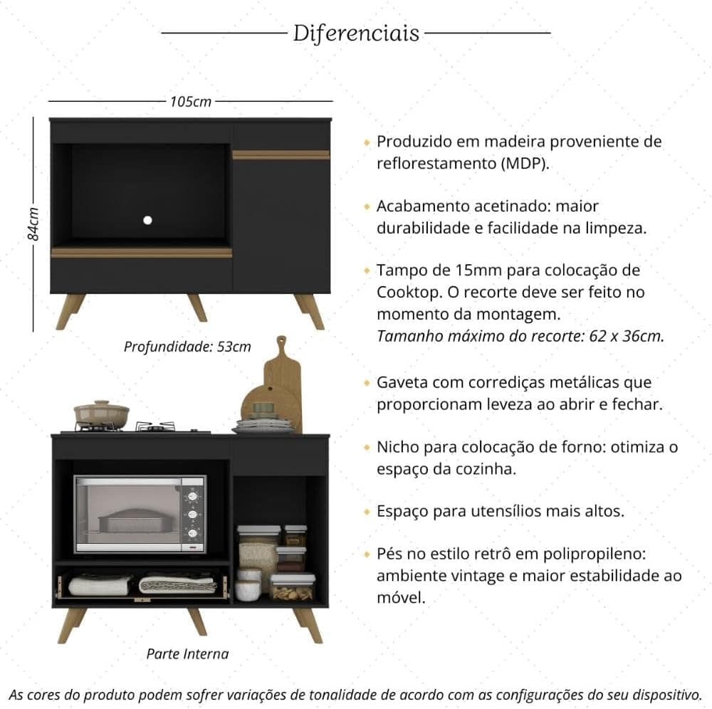 Balcão para Cooktop e Forno 105cm 1 Porta 1 Gaveta Veneza Mu... - Image 2