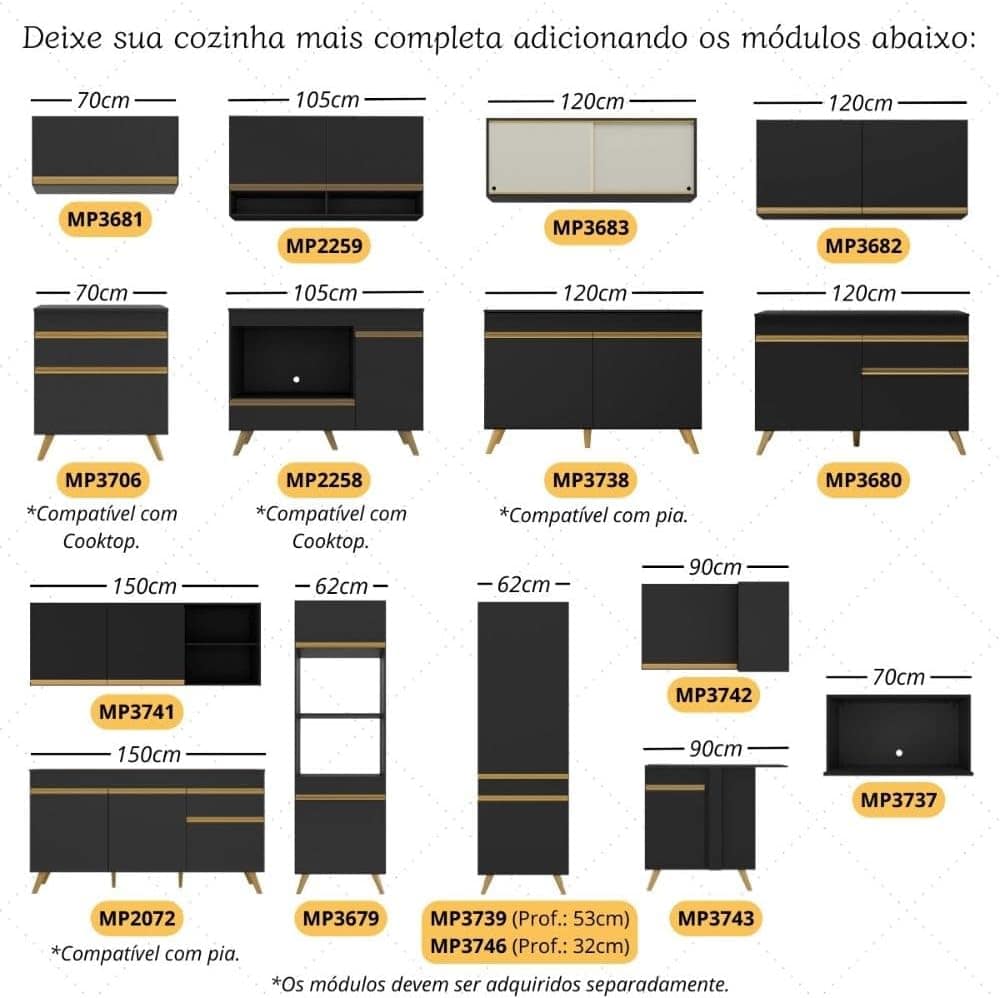 Balcão para Cooktop e Forno 105cm 1 Porta 1 Gaveta Veneza Mu... - Image 6