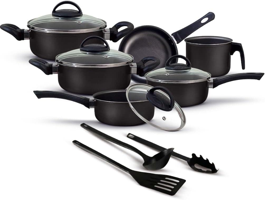 Conjunto de panelas antiaderentes de 9 peças com tampas de v...