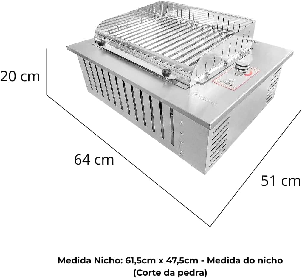 Churrasqueira a Gás de Embutir com Grelha Argetina, Sem fuma... - Image 4