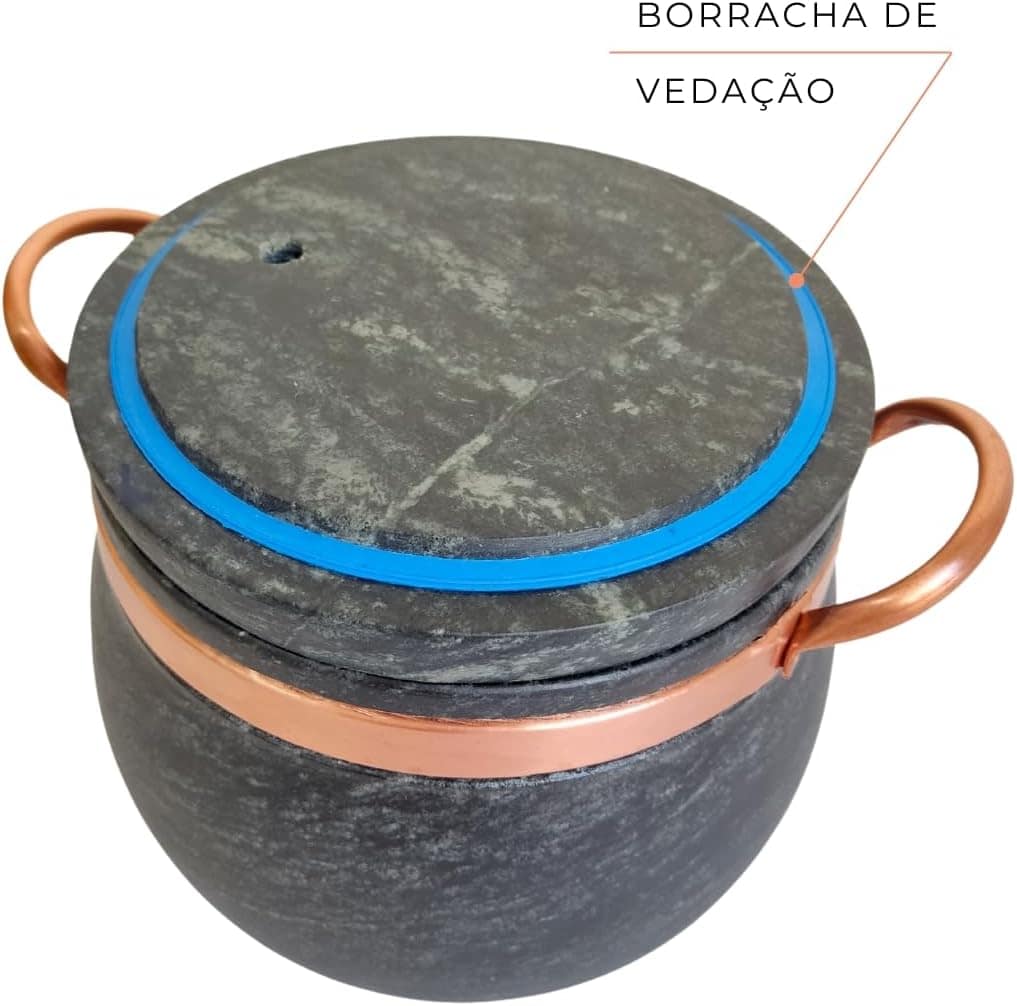 Panela de Pedra Sabão com Detalhes em Cobre, Capacidade Gran... - Image 5