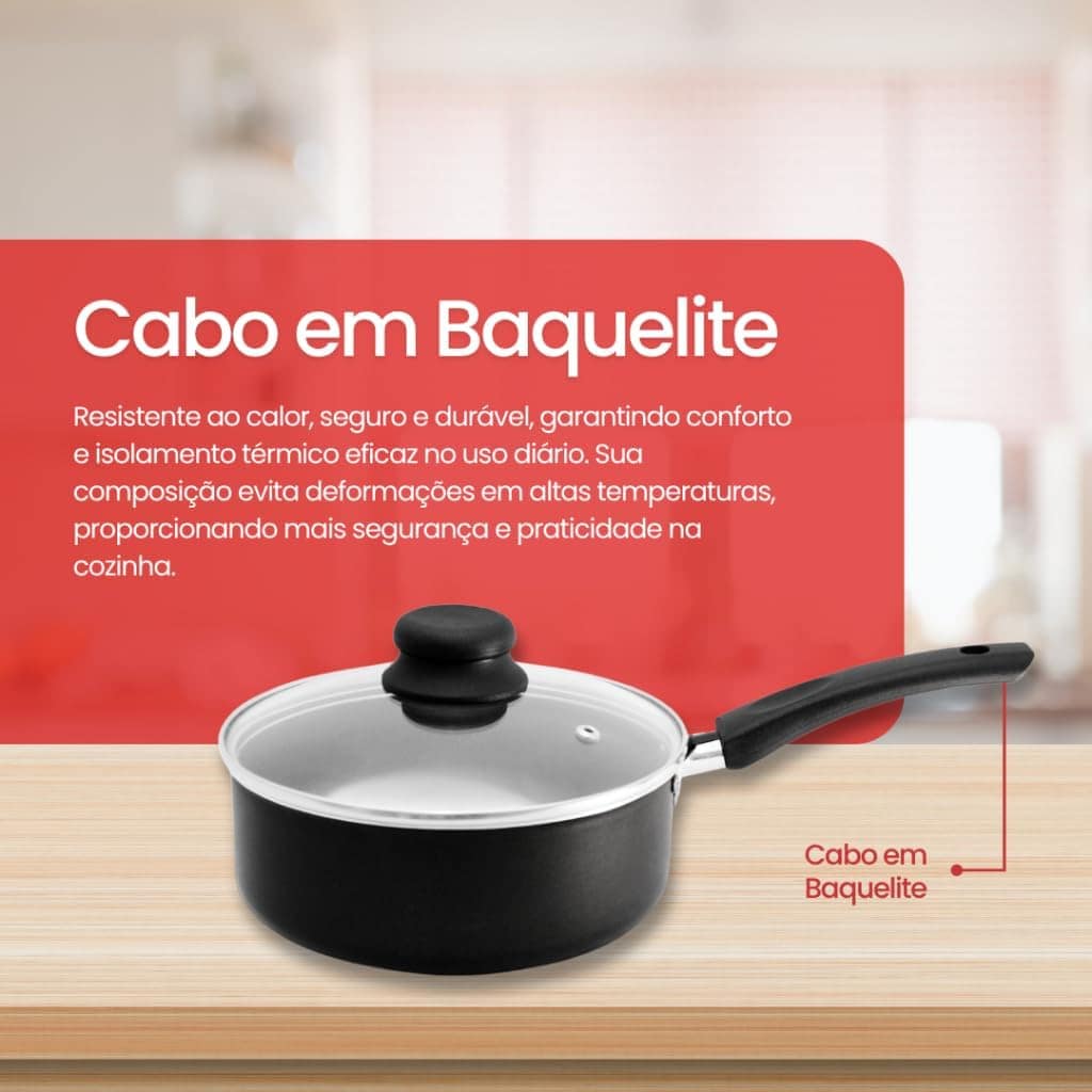 Conjunto De Panelas Preto Teflon Antiaderente 5 Peças - Image 4