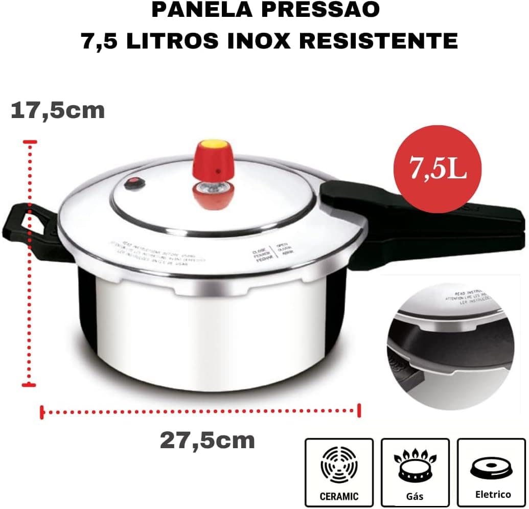 Panela Pressao Polida Eirilar Fechamento Externo 7,5l - Image 2