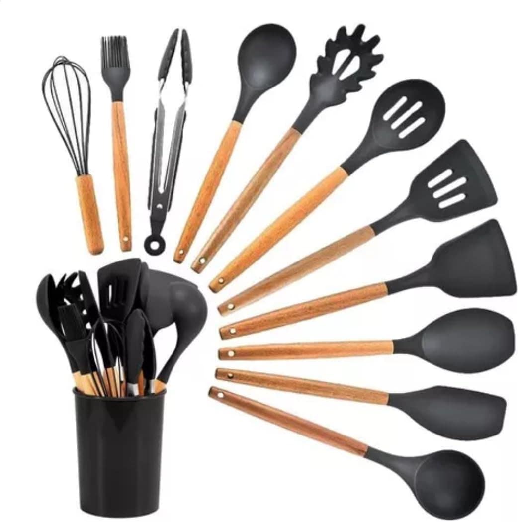 Conjunto Kit 12 peças Utensílios de Cozinha Em Silicone e Ca...