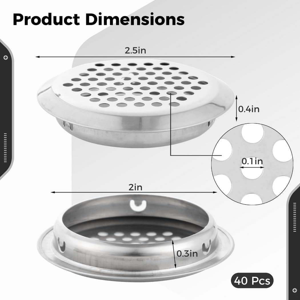 40 peças de ventilação redonda de aço inoxidável de 5 cm, ve... - Image 3