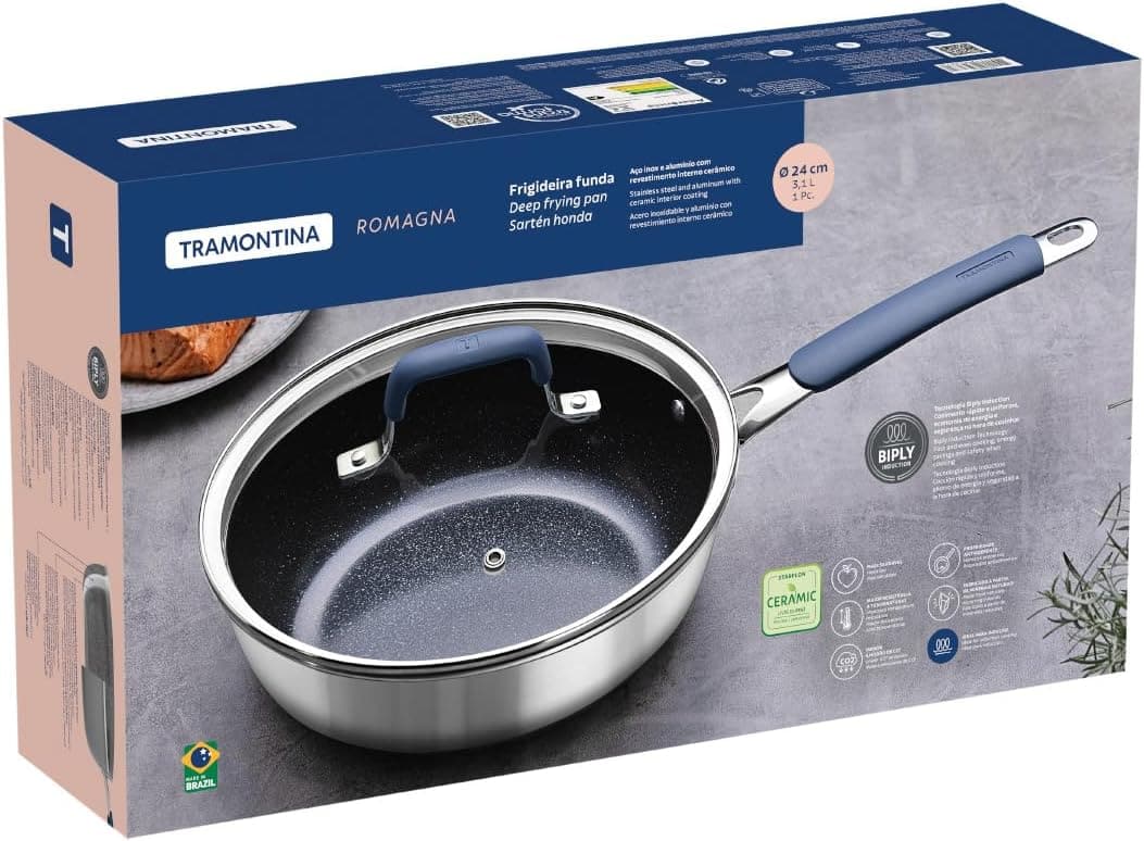 Frigideira Funda Com Tampa Tramontina Romagna Em Aço Inox E ... - Image 3