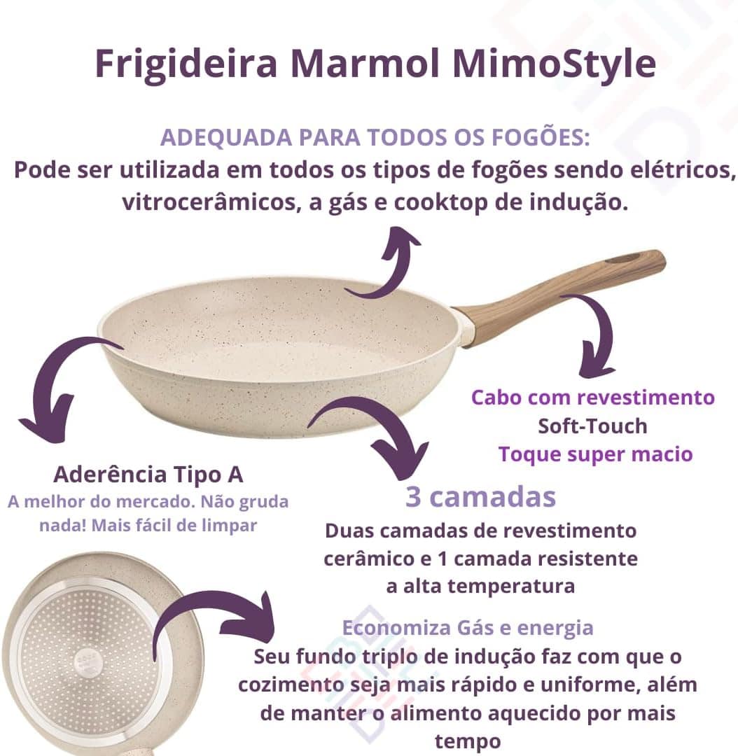 Frigideira Cerâmica Antiaderente Marmol Bege 24cm 4mm Fundo ... - Image 2