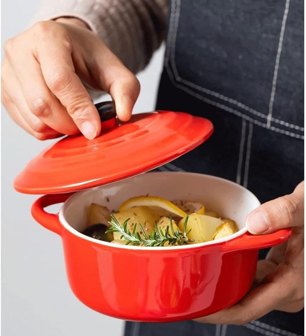 Mini Caçarola Gourmet Redonda Em Porcelana Vermelha 500ml