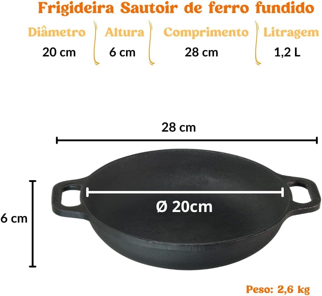 Frigideira Sautoir Ferro Fundido Tampa Ferro Santana 20 Cm - Image 2