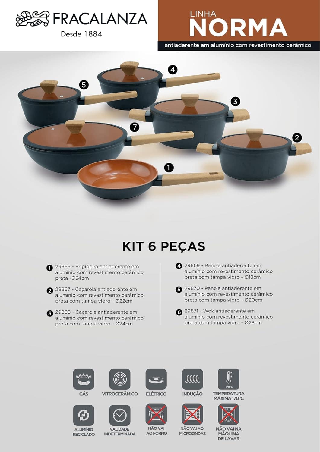 Jogo De Panelas Revestimento Cerâmico Indução Preto 6 Peças ... - Image 2