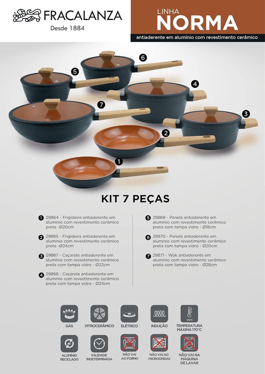 Jogo De Panelas Revestimento Cerâmico Indução Preto 7 Peças ... - Image 2