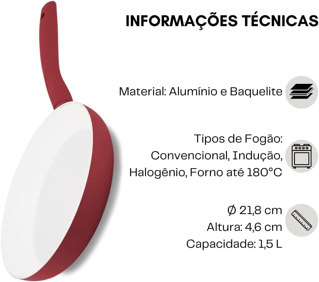 Frigideira De Alumínio 22X5cm Vermelha Hercules - Image 4