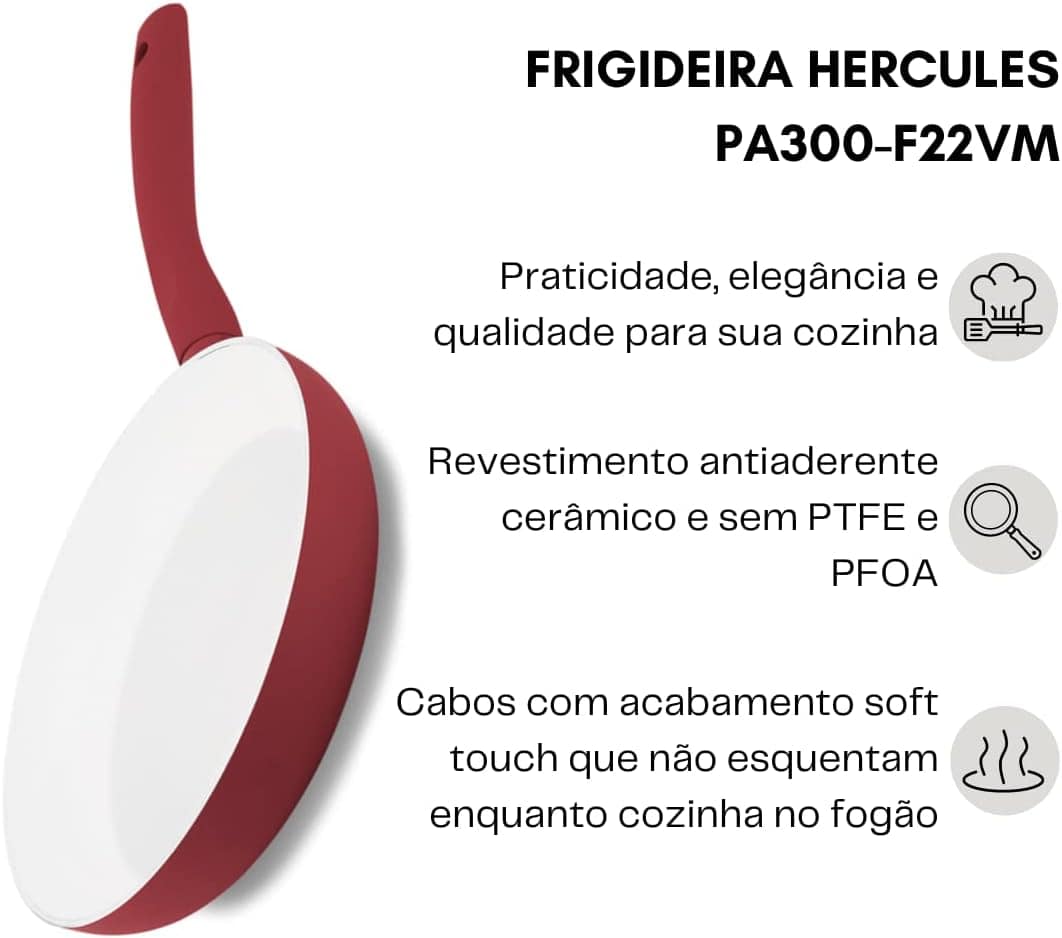 Frigideira De Alumínio 22X5cm Vermelha Hercules - Image 3