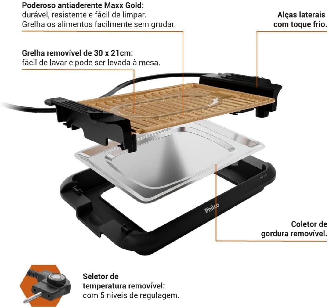 Churrasqueira Elétrica Philco 1200W ; Desmontável e fácil de... - Image 13