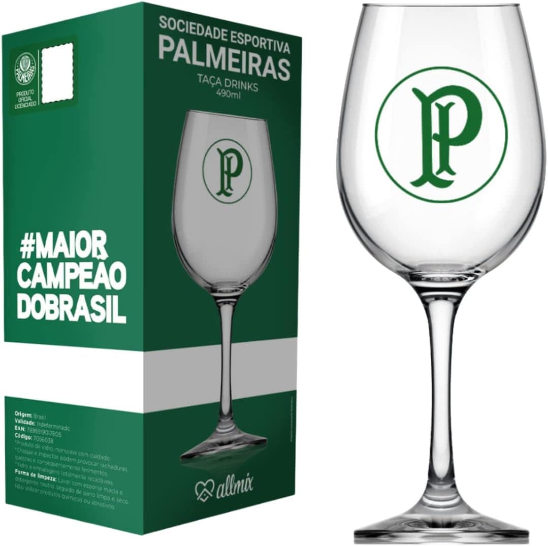 Taça de Vinho Grande Drinks 490ml em Vidro Cristal Palmeiras...