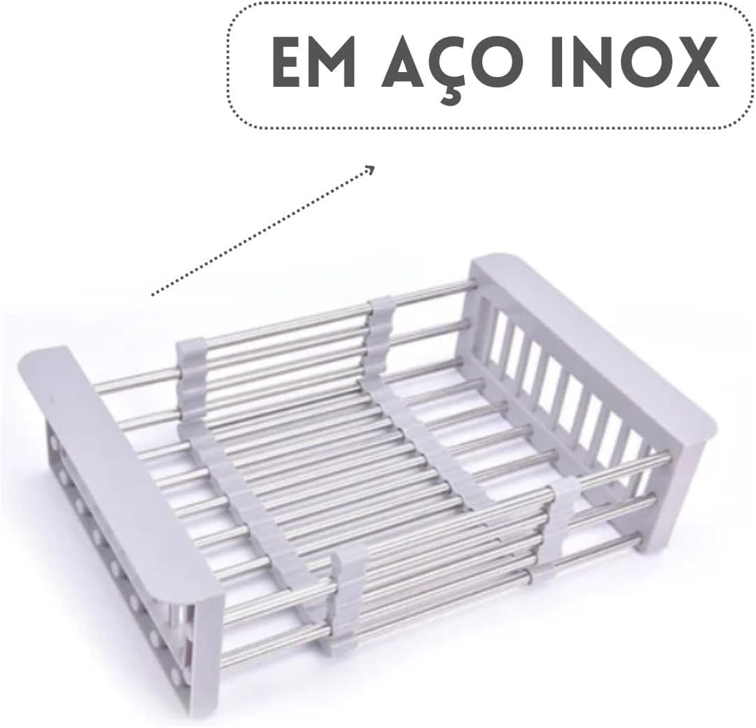 Escorredor de Pia Inox Ajustável Multiuso com Alça Retrátil ... - Image 4