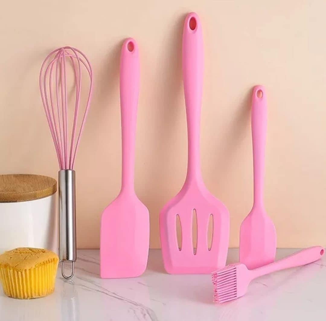 Kit Utensílio Cozinha Silicone 5 Peças (Rosa)