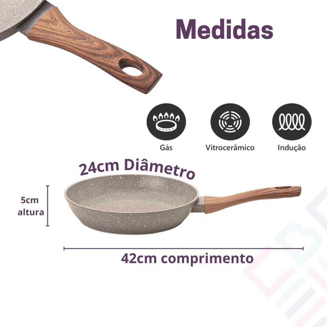 Frigideira Cerâmica Antiaderente Grafito 24cm 4mm Fundo Trip... - Image 3