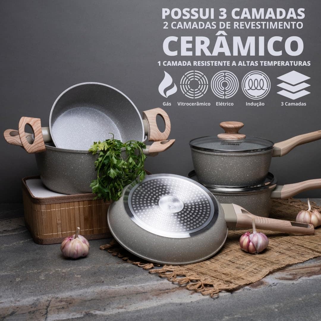 Jogo De Panelas Cerâmica Conjunto Antiaderente Tampa Vidro B... - Image 2