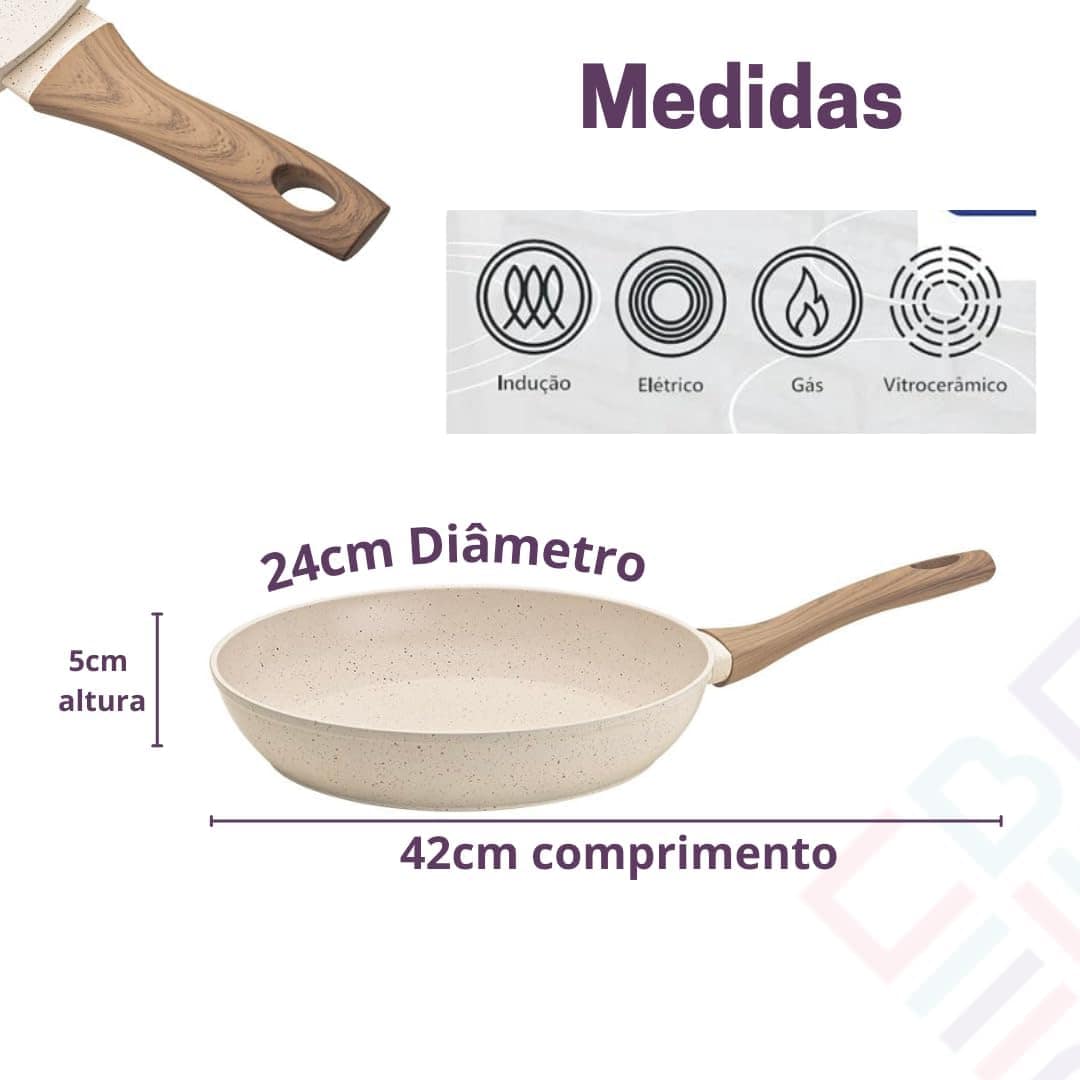 Frigideira Cerâmica Antiaderente Marmol Bege 24cm 4mm Fundo ... - Image 3