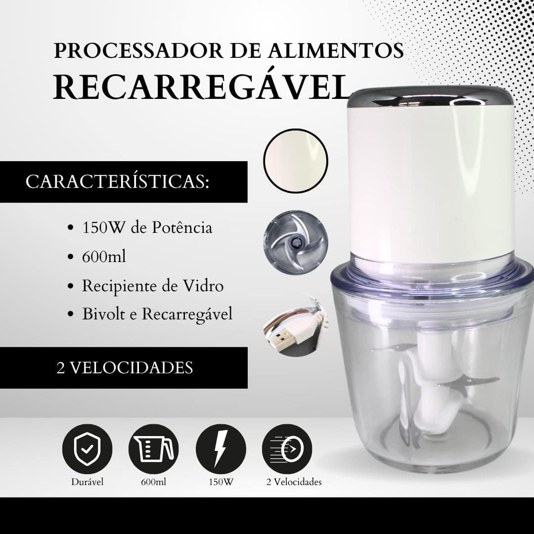 Processador de Alimentos 600ml Recarregável Sem Fio de Vidro... - Image 5