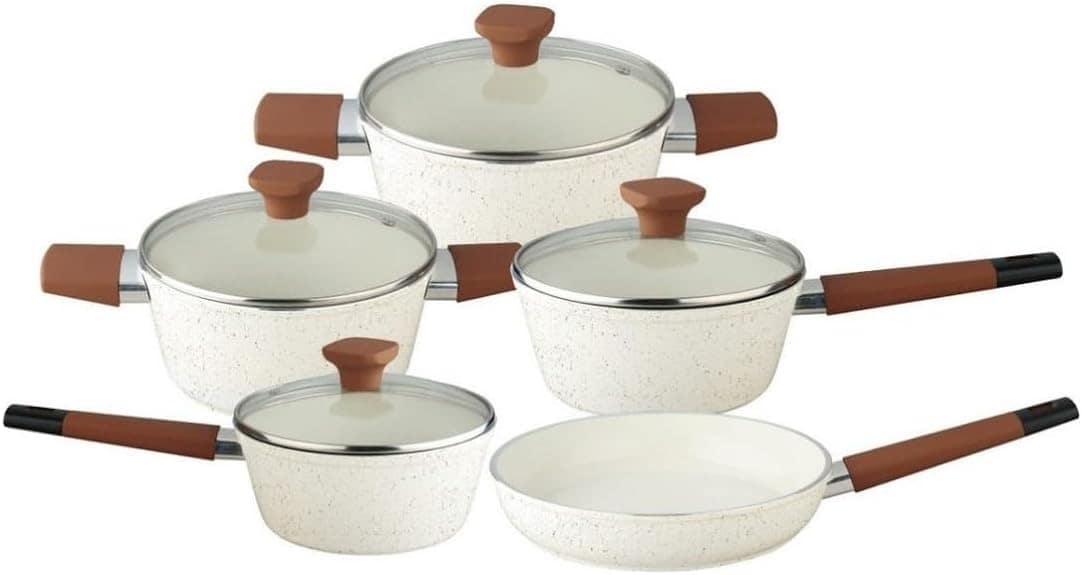 Jogo De Panelas Revestimento Cerâmico Indução 5 Pçs (Creme)