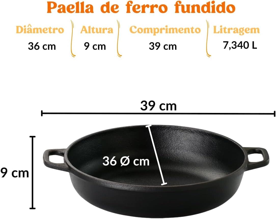 Panela Paella 36 cm Com Tampa de Ferro Fundido - Image 2