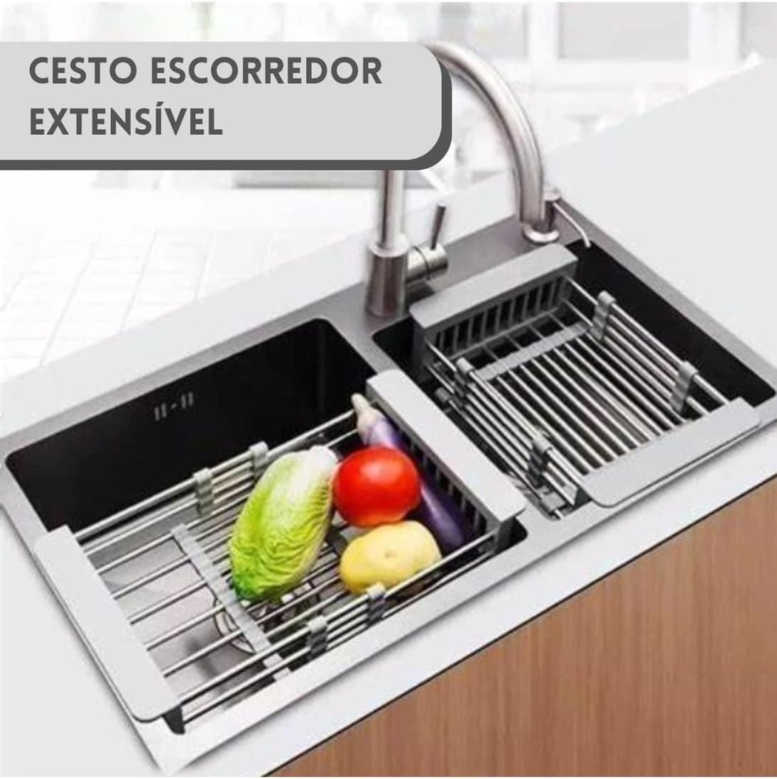 Escorredor de Pia Inox Ajustável Multiuso com Alça Retrátil ... - Image 5