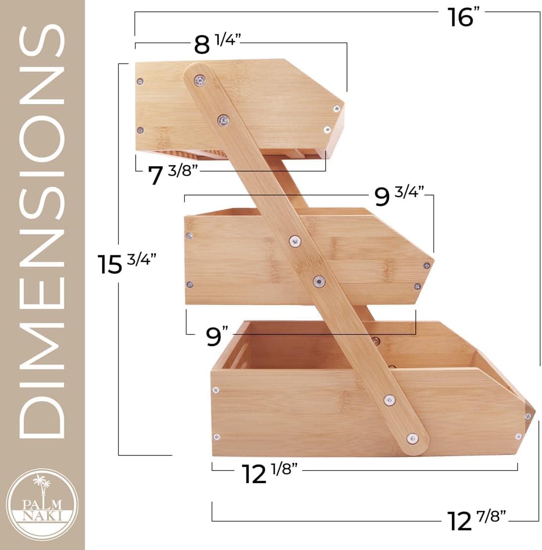 PALM NAKI Cesta de frutas de bambu de 3 camadas - design de ... - Image 8
